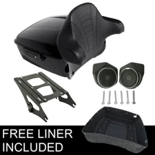 King Trunk Pad Speakers Two Up Mount Rack Fit For Harley Road King Glide 14-25