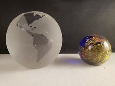 Clear Glass Etched World Map Globe 3 D Marble 1.75"D