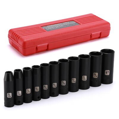 11 Pieces 1/2-Inch Drive Deep SAE Impact Socket Set, 6-Point, 3/8-Inch to 1-Inch
