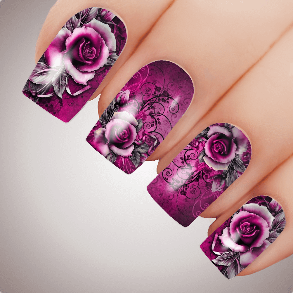 MAGENTA VIXEN ROSE Floral Full Cover Nail Decal Art Water Slider Transfer  Tattoo | eBay