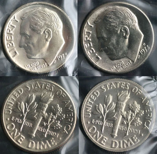 1973 P and D Roosevelt Dime 2 Coins from US Mint Set BU Cellos Ten Cents Two 10c