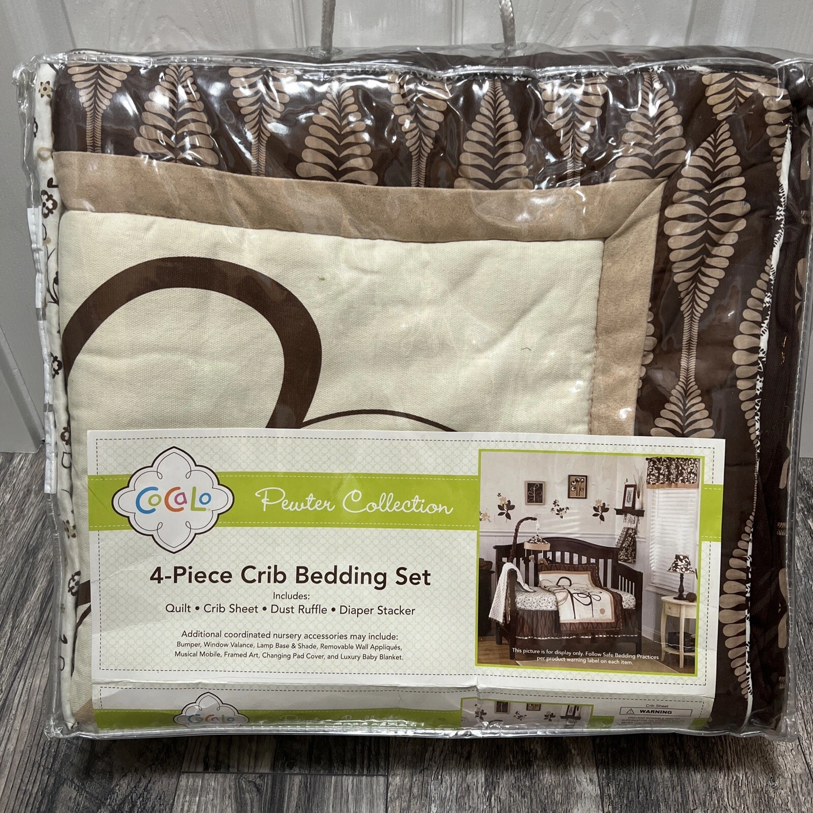 Cocalo PEWTER Crib Bedding Set Quilt Crib Sheet Dust Ruffle Diaper Stacker New