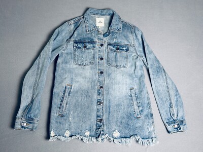 Thread Supply Jean Jacket Women Size Small Blue Distressed EXCELLENT