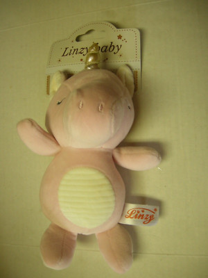 Pig Rattle By Linzy Baby, Pink, 8'' tall, Polyester Stuffed, Brand New