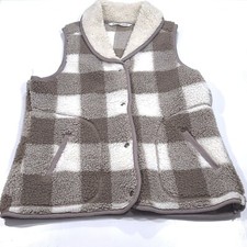 Womens WOOLRICH Buffalo Plaid SHERPA Vest LARGE Brown Shawl Size Small