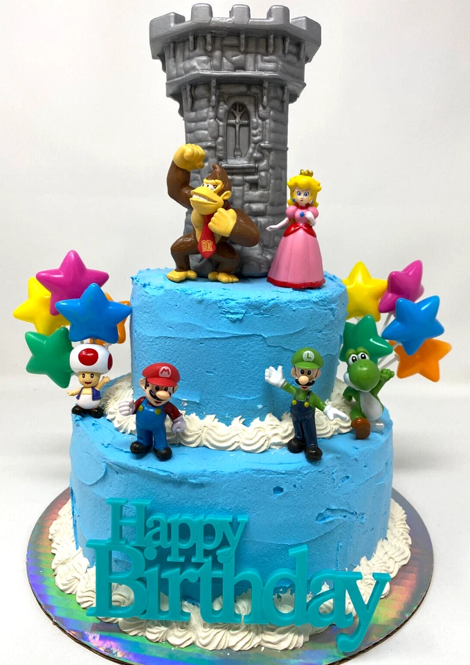 Juego de adorno de pastel de cumpleaños Super Mario Brothers TOTALMENTE NUEVO Mario, Luigi, Sapo, Foto 2 de 4