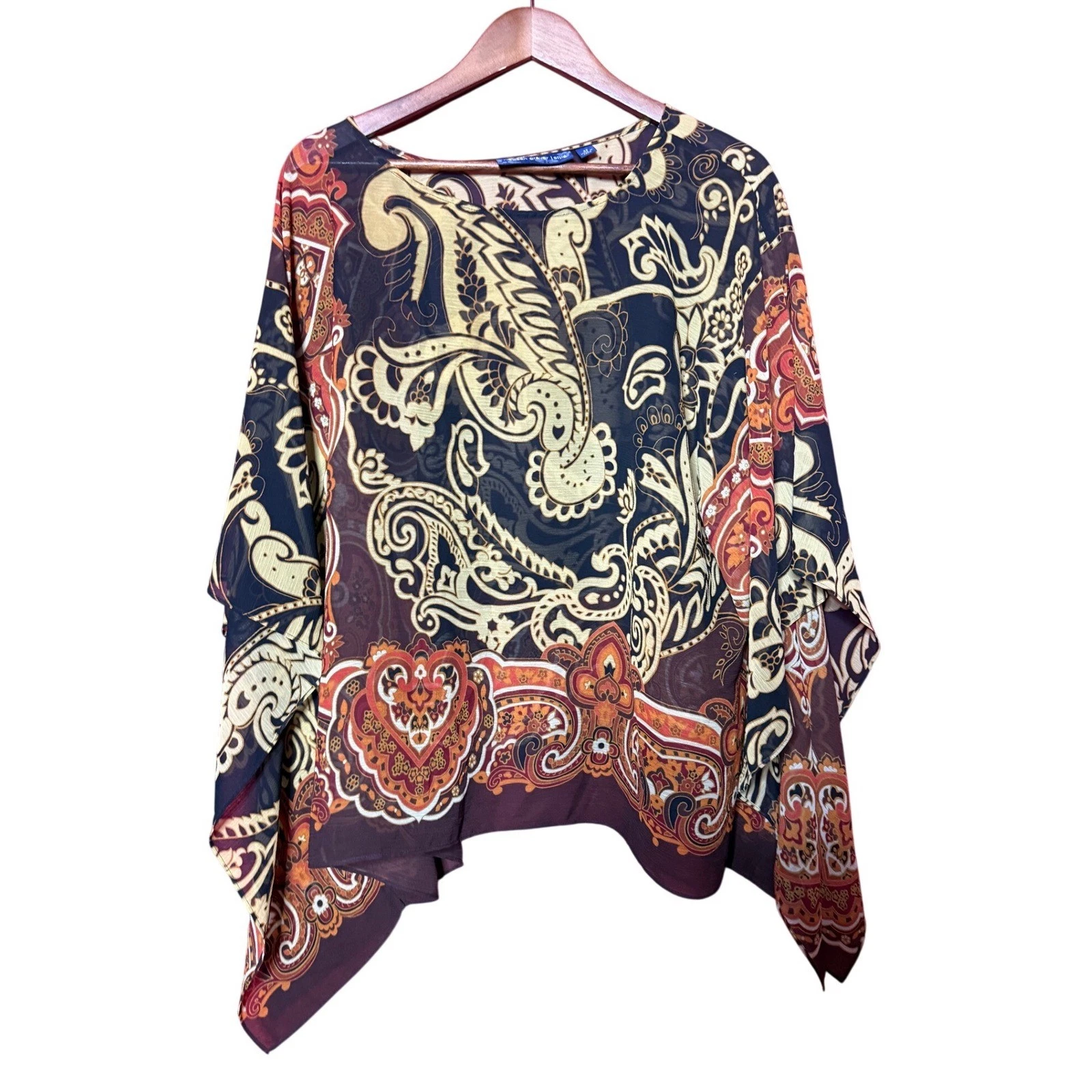 Susan Graver Style Women 2X Paisley Chiffon Poncho Top Sheer Burgundy Colorful
Opens in a new window