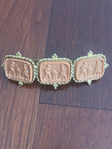 Vintage Yosca (or Yoscao) Triple-Cameo Hair Barrette