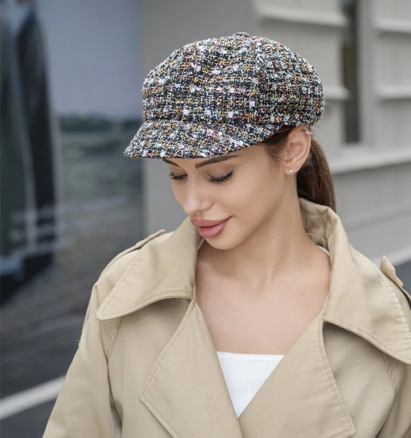 Gorra Tweed Newsboy para mujer detalles metálicos nueva con etiquetas Foto 2 de 4