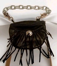 Concho Navajo Leather Fringe Handbag Shoulder Bag Clutch, Heavy Hideaway Chain