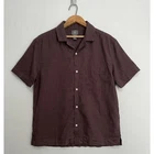 H&M Mens Linen Blend Short Sleeve Button Down Shirt Brown Regular Fit Size M