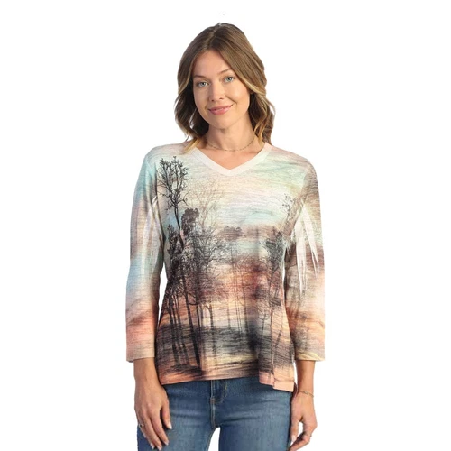Jess & Jane Burnout Hi-Low Tunic Top - AJ3 (2X, Sunset) - Picture 1 of 1