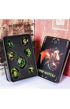 Magic Golden Ring DND Dice with Box, Green Sharp Edge Handmade D and D Polyhedra