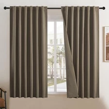 Curtains 63 Inch Long 2 Panels Set-Back Tab and 50"W x 63"L (Pack of 2) Brown