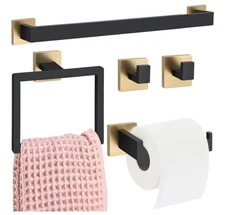 Gisafai 5 Pcs Bathroom Hardware  Set 23.6 Inch Bath Towel Bar Kit Black / Gold