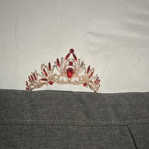 Baroque Ruby RED Crystal Tiara Gold Crown 6cm Tall Wedding Bridal Prom