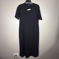 Eileen Fisher Stretch Jersey High Crew Neck Midi Dress Black Short Sleeve XS