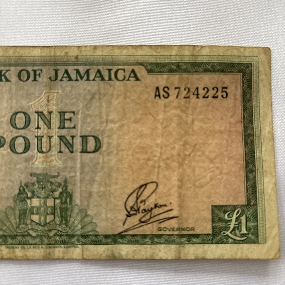 1960 Queen Elizabeth BANK OF JAMAICA ONE POUND BANKNOTE Bill - Image 4 of 4