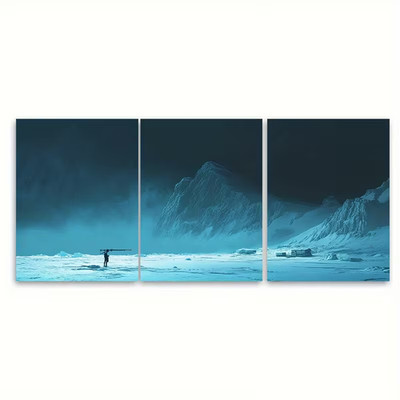 3pcs Ice Floes with a Supply Helicopter Metal Print Ready to Hang Art