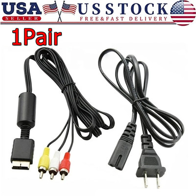 Sony Playstation 1/2 PS2 FAT Power Supply Adapter Cord Audio AV RCA+AC Cable