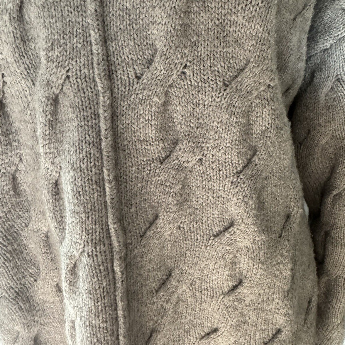 Gray Cable Knit Cold Shoulder Cut Out Relaxed Oversized Crew Neck Sweater image 2