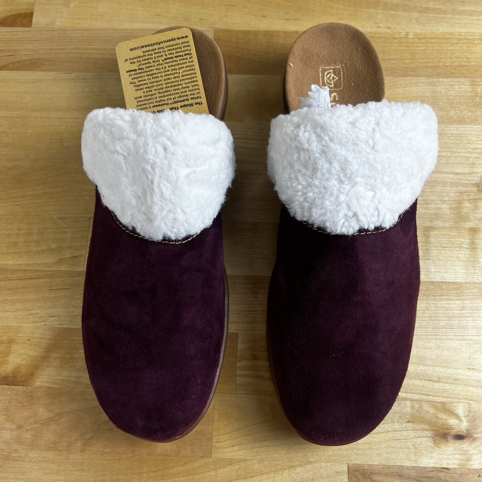 Spenco Clog Northridge Cozy Burgundy Faux Sherpa Trim Slip On Women's Size 10