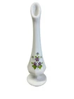Vintage 8" Fenton Hand-Painted Milk Glass Bud Swung Violets In The Snow Signed