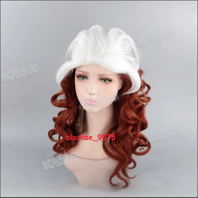 Peluca Cosplay X-Men Rogue Anna Marie 23" Largo Rizado Ondulado Pelucas Marrón Mezclado Blanco Foto 3 de 4