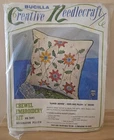 VTG 1969 Bucilla Crewel Embroidery Kit Flower Shower Pillow No. 3183 NOS F/69/N