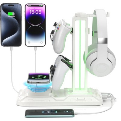 Headset Halterung Wireless Ladegerät Controller Halter Licht LED PC Gaming Zu...
