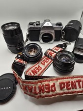 Pentax K1000 Film Camera Bundle - TESTED - SMC 50mm, 28mm, 135mm Lenses Flash