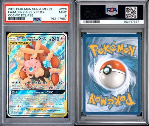 POKEMON SUN & MOON COSMIC ECLIPSE FULL ART/MEGA LOPUNNY & JIGGLYPUFF GX PSA 9