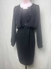 Theory Dress Black Ponte Knit Stretch Long Sleeve Mod Gathered Empire Waist