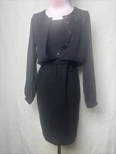 Theory Dress Black Ponte Knit Stretch Long Sleeve Mod Gathered Empire Waist