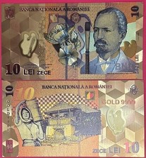ROMANIA 10 LEI 2005 BU,FANTASY NOTE,GOLD FOIL,PORTRAIT OF NICOLAE GRIGORESCU AT