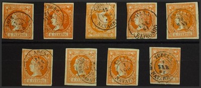 Navarra. Philately. Used 52(9). 1860. Set Of Nine Stamps Of 4 Quarters