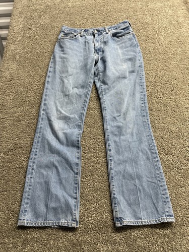 Levi's Premium 517 Bootcut Jeans Mens 30x30 Blue Light Wash Denim Distress Big E