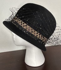 Mr.John Jr Elegant Black Cloche Hat With Netting And Beaded Trim