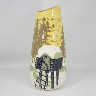 Matthew Adams Pottery Vase Alaska Signed Hand Painted Log Food Cache CRAZING