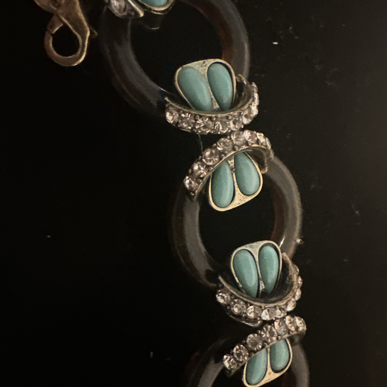 Faux TORTOISE SHELL LINK TURQUOISE RHINSTONE BRAC… - image 4