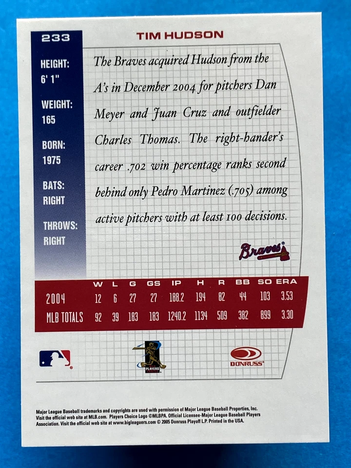 2005 Donruss Team Heroes Tim Hudson #233 - Image 2 of 2