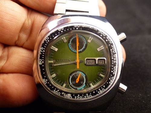 VINTAGE CRONOGRAFO AUTOMATICO 8110 CITIZEN BRACCIALE ORIGINALE FACCIA  VERDE!!! | eBay