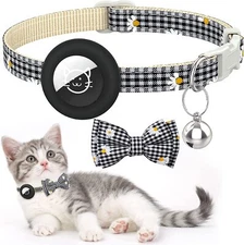 Airtag Cat Collar Holder for Apple Air tag with Bowtie & Bell Adjustable 7-12in