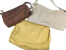American Leather Purse Shoulder Bag Satchel Lot 3 Brown Off White Yellow