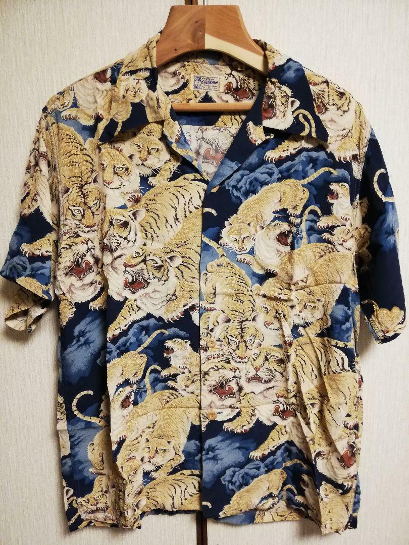 SUN SURF Hawaiian Aloha Shirt Tigers Blue Size-M Used from