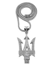 NEW ICE BLING TRIDENT PENDANT WITH 4mm FRANCO CHAIN