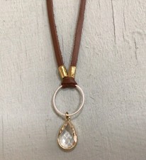 NEW Sundance Charm Oxidized Silver Necklace leather brown cord handmade artisan