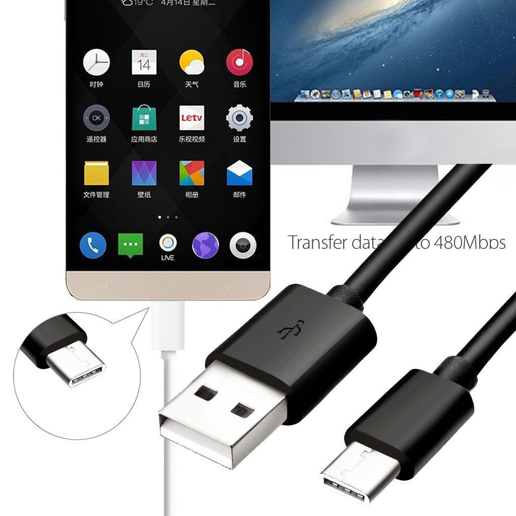 2 Câbles TYPE C , USB C De Recharge Et De Transfert Pour SONY XPERIA XA1 ULTRA ( 1 Mètre 2 Mètres -Noir ) - Téléphonie