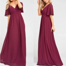 Show Me Your Mumu Emily Empire Merlot Chiffon Maxi Dress Small