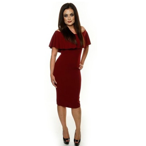 Womens burgundy off shoulder frill 
